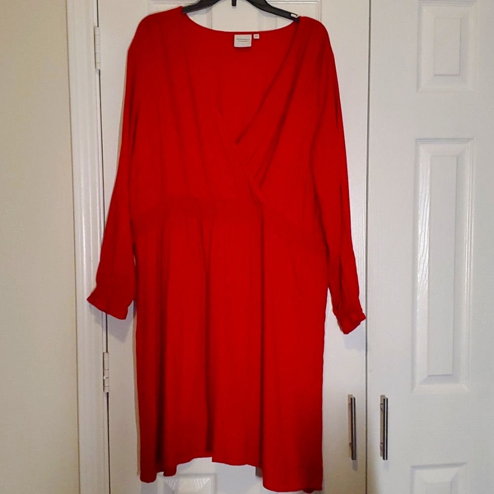 Scarlet polka dot knee length dress